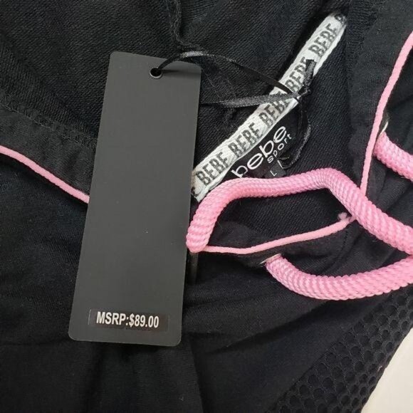 Bebe NWT Sport Black Rhinestone Logo Pullover Hoodie Womens Sweatshirt Large - Picture 4 of 5